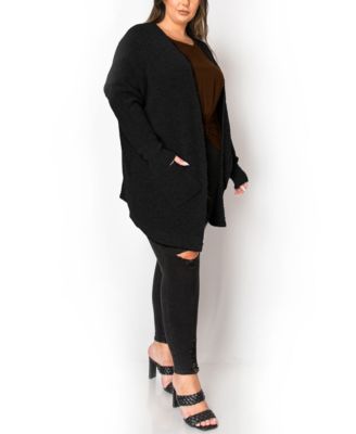 Plus Size Marled Knit Pocket Cardigan Sweater