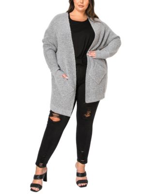 Plus Size Marled Knit Pocket Cardigan Sweater