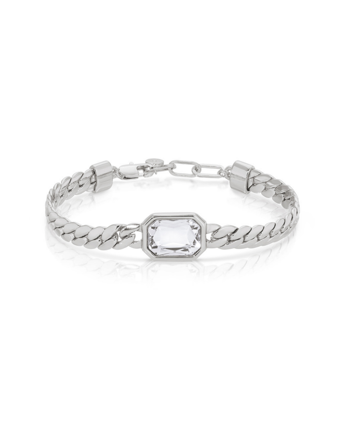 Ettika Deco Crystal Statement Cuban Chain Bracelet In Silver