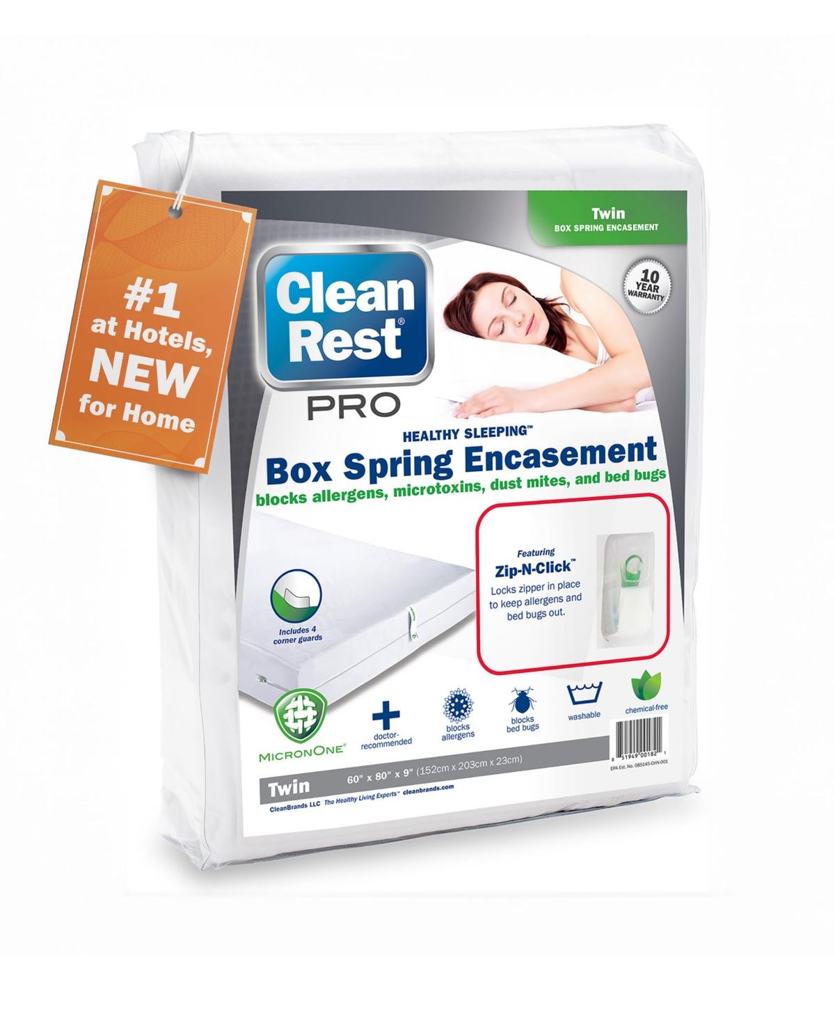 Cleanbrands Pro Zippered Box Spring Encasement, Twin In White