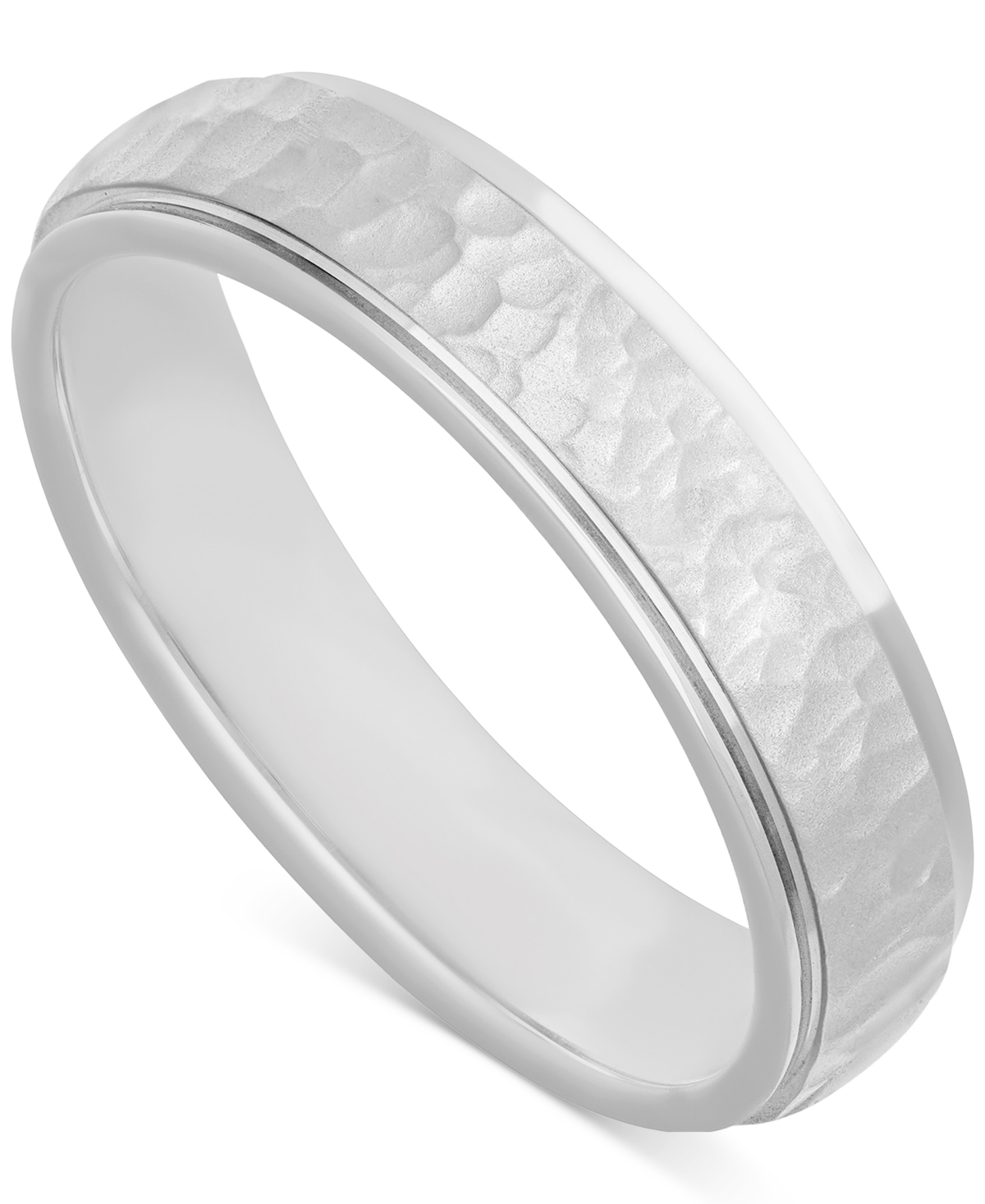 Macy's Men's Hammered Finish Step Edge Wedding Band In Sterling Silver In Silver