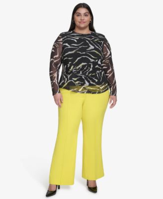 Plus Size Printed Mesh Long-Sleeve Top