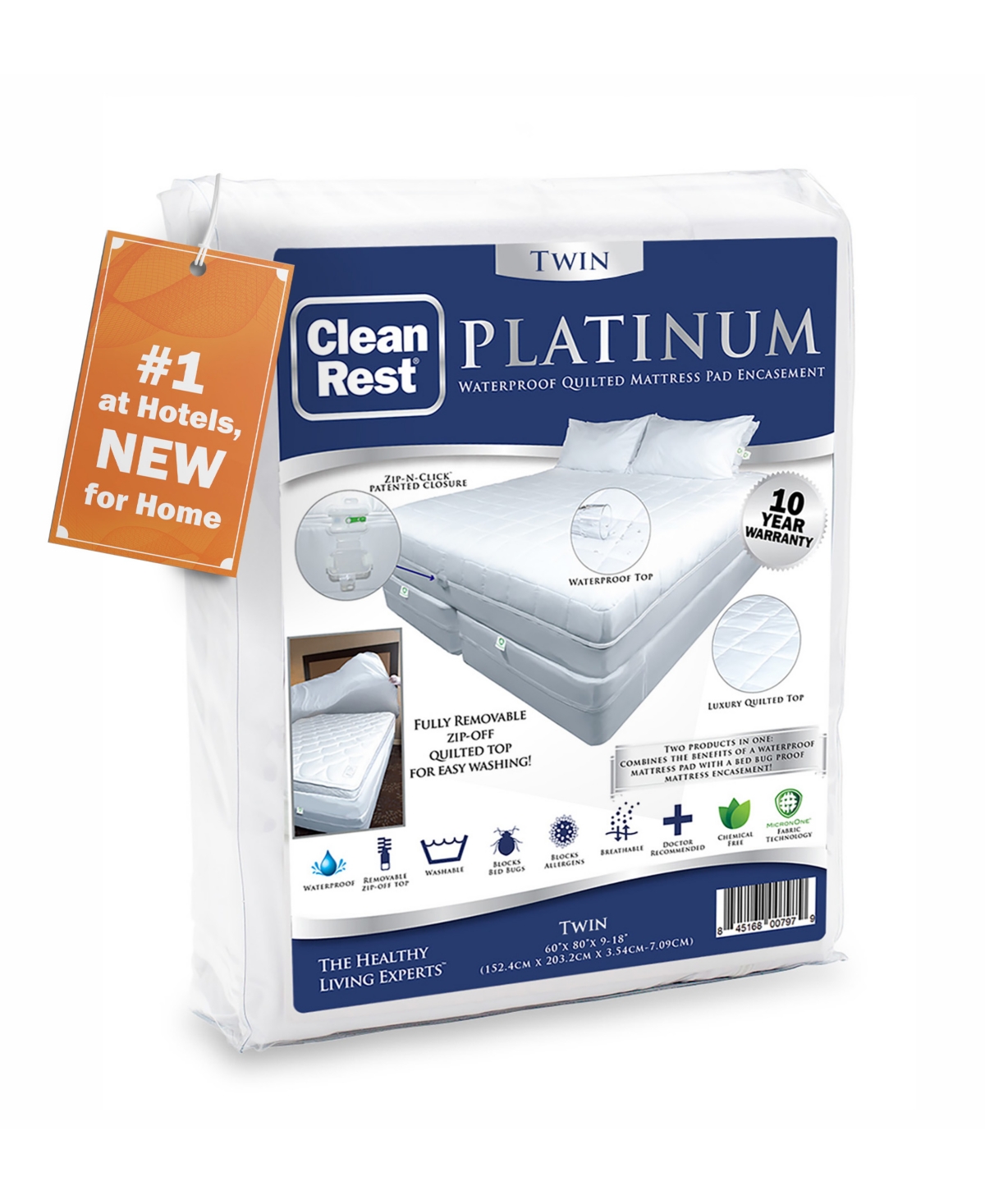 Cleanbrands Platinum Zippered Encasing Quilted Mattress Pad, Twin In White