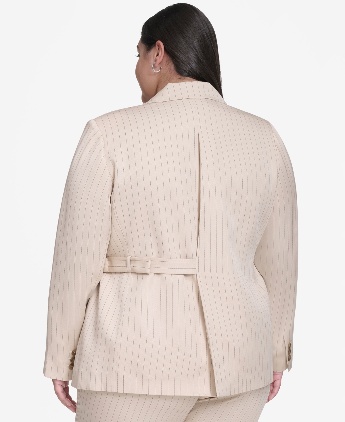 Dkny Plus Size Pinstriped One-button Blazer In Chino Khaki,black
