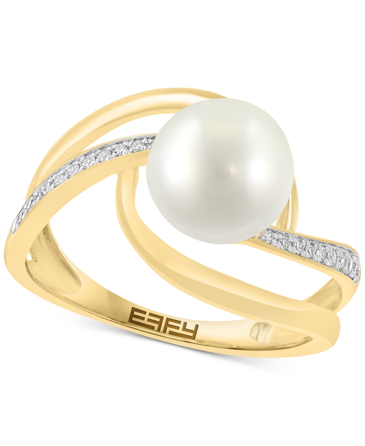 EFFY COLLECTION EFFY CULTURED FRESHWATER PEARL (8MM) & DIAMOND (1/10 CT. T.W.) OPENWORK SWIRL STATEMENT RING IN 14K  