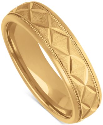 Macy's - Men's Geometric Texture Milgrain Bead Wedding Band in 18k Gold-Plated Sterling Silver