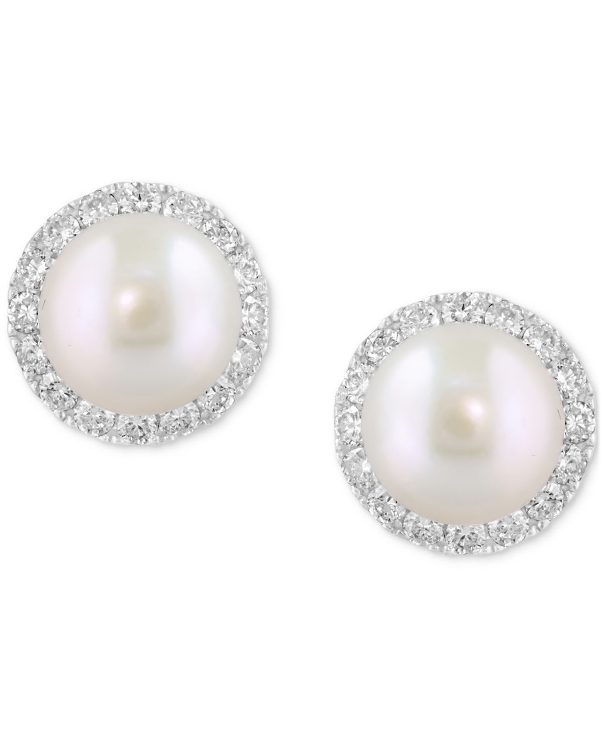 Effy Collection Effy Cultured Freshwater Pearl (8mm) & Diamond (1/2 Ct. T.w.) Halo Stud Earrings In 14k White Gold In White Gold
