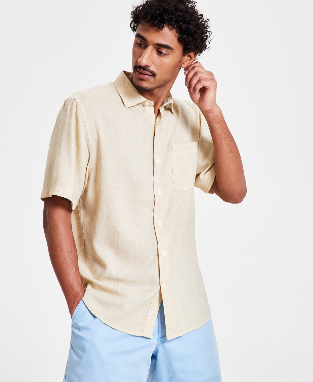 Tommy Bahama Men's Sand Desert Linen Blend Short-sleeve Button-down Shirt In Neutral