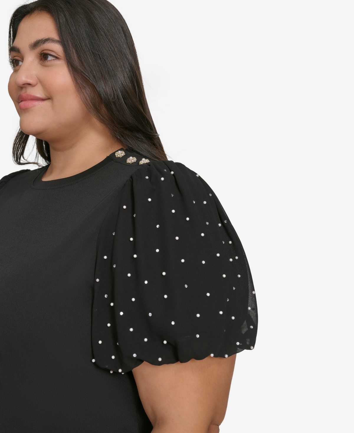 KARL LAGERFELD PLUS SIZE EMBELLISHED PUFF-SLEEVE T-SHIRT, EXCLUSIVELY AT MACY'S 