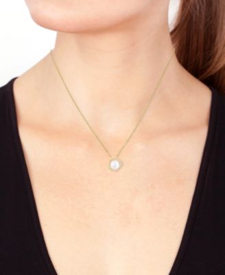 EFFY&reg; Cultured Freshwater Pearl (10mm) & Diamond (1/6 ct. t.w.) Interlocking Circle 18" Pendant Necklace in 14k Gold