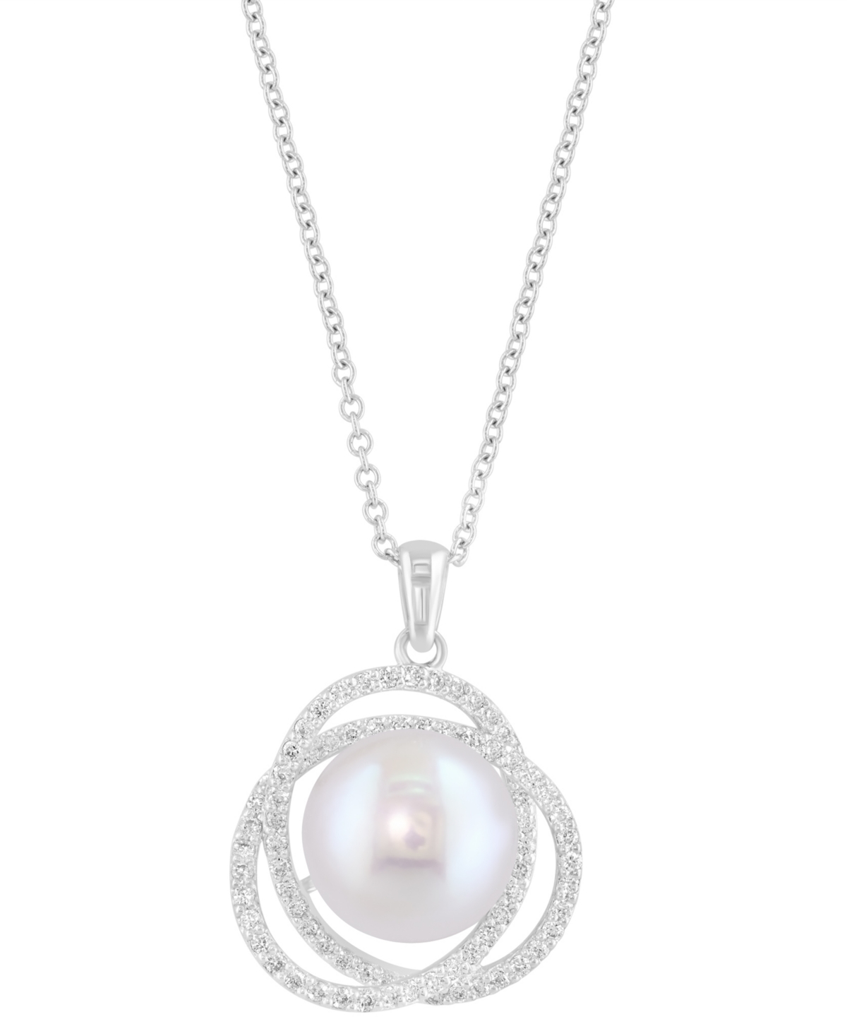 Effy Collection Effy Cultured Freshwater Pearl (9mm) & Diamond (1/3 Ct. T.w.) Swirl Knot 18" Pendant Necklace In 14k In White Gold
