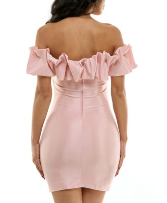Juniors' Ruffled-Off-The-Shoulder Bodycon Shimmer Dress