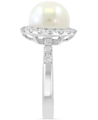 EFFY&reg; Cultured Freshwater Pearl (10mm) & Diamond (5/8 ct. t.w.) Halo Ring in 14k White Gold