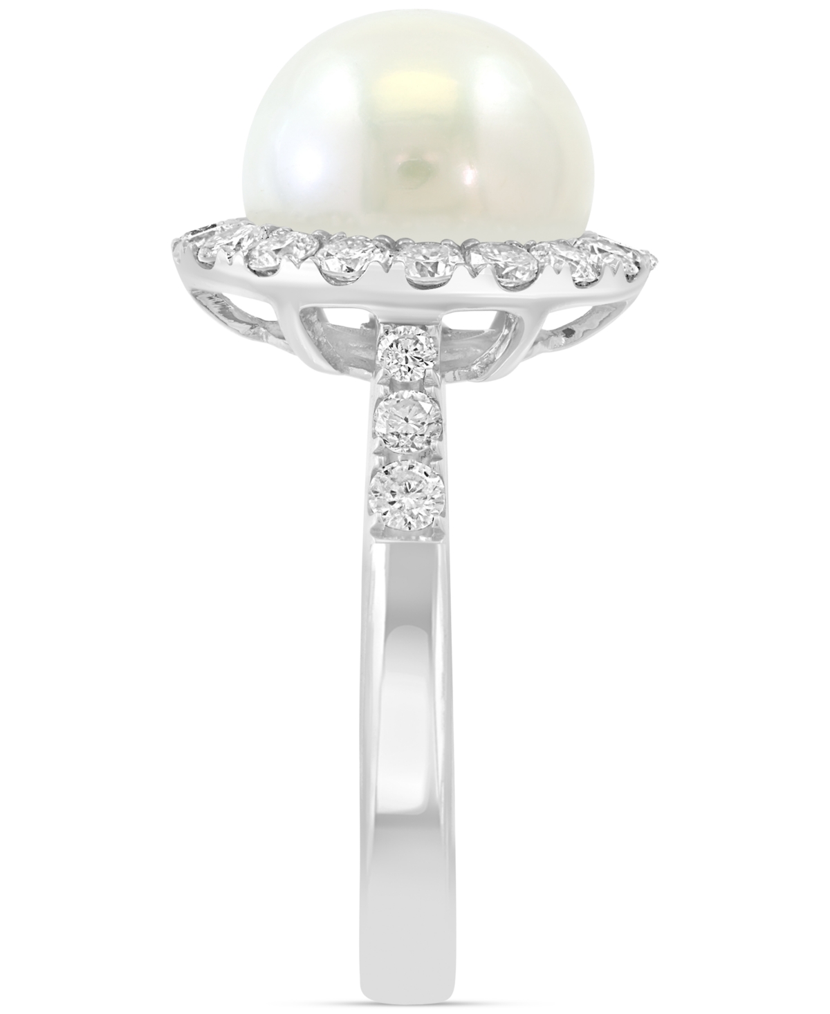 Shop Effy Collection Effy Cultured Freshwater Pearl (10mm) & Diamond (5/8 Ct. T.w.) Halo Ring In 14k White Gold
