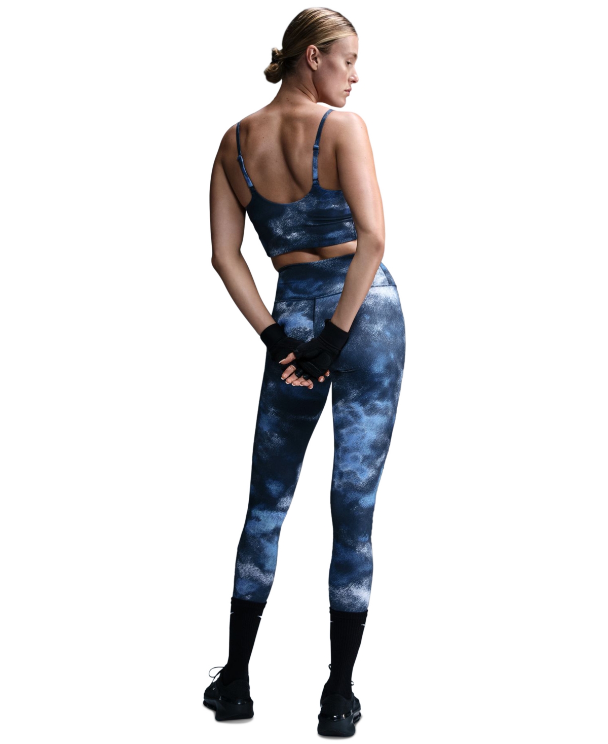 Nike Women's One Convertible Light-support Longline Printed Sports Bra In Blue