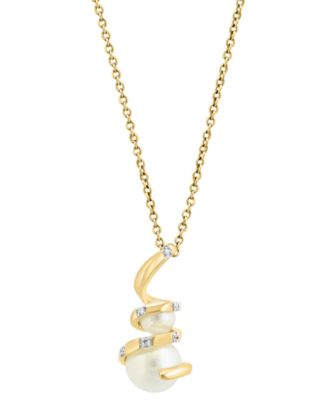 EFFY&reg; Cultured Freshwater Pearl (4 &7mm) & Diamond Accent Spiral 18" Pendant in 14k Gold