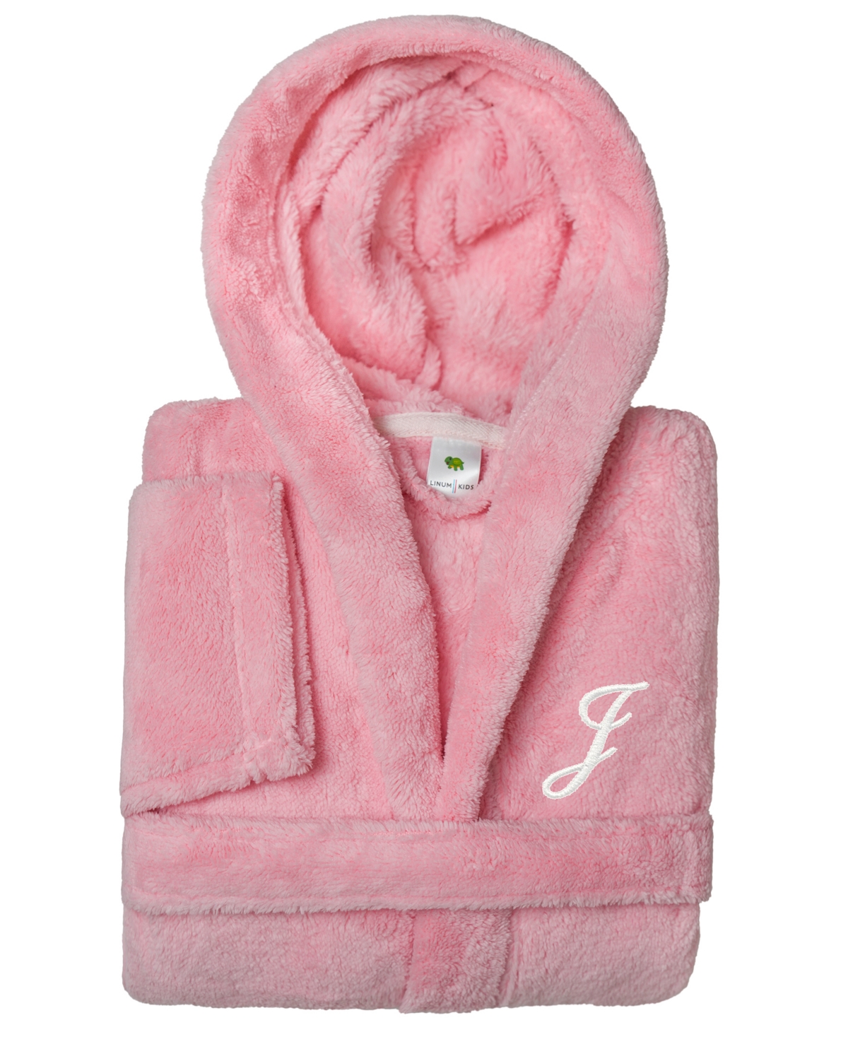 Linum Home Personalized Kids Super Plush Hooded Bathrobe In J Pink,white