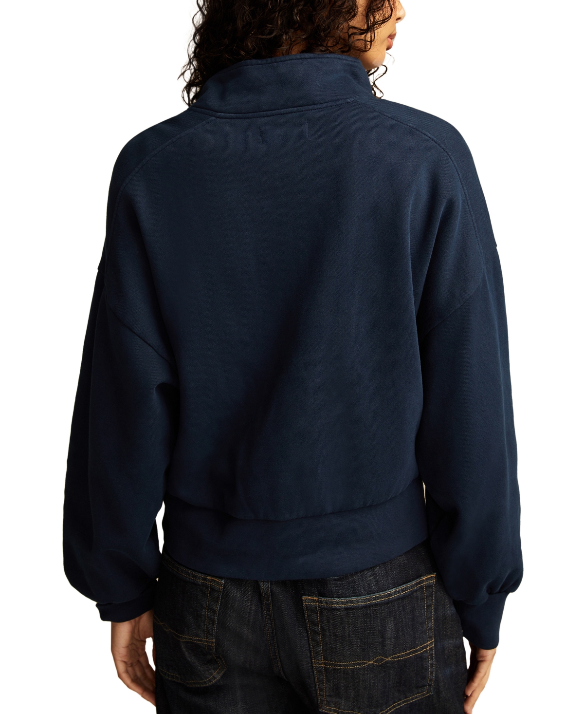 Shop Lucky Brand Women's Half-zip Lucky Fleece Cotton Sweatshirt In Black Iris