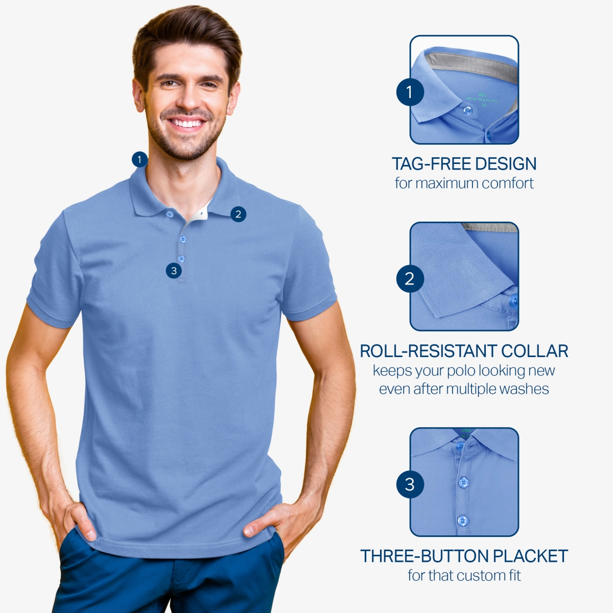 Mio Marino Big & Tall Designer Golf Polo Shirt