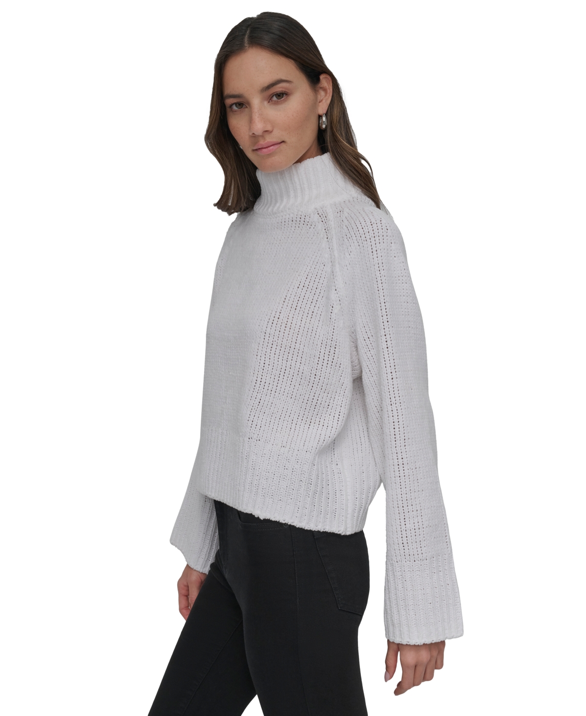 Shop Dkny Jeans Women's Cropped Mock Neck Chenille Sweater In Ivy - Ivory