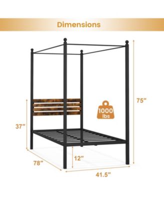 Twin Size Canopy Bed Frame with Under Bed Storage