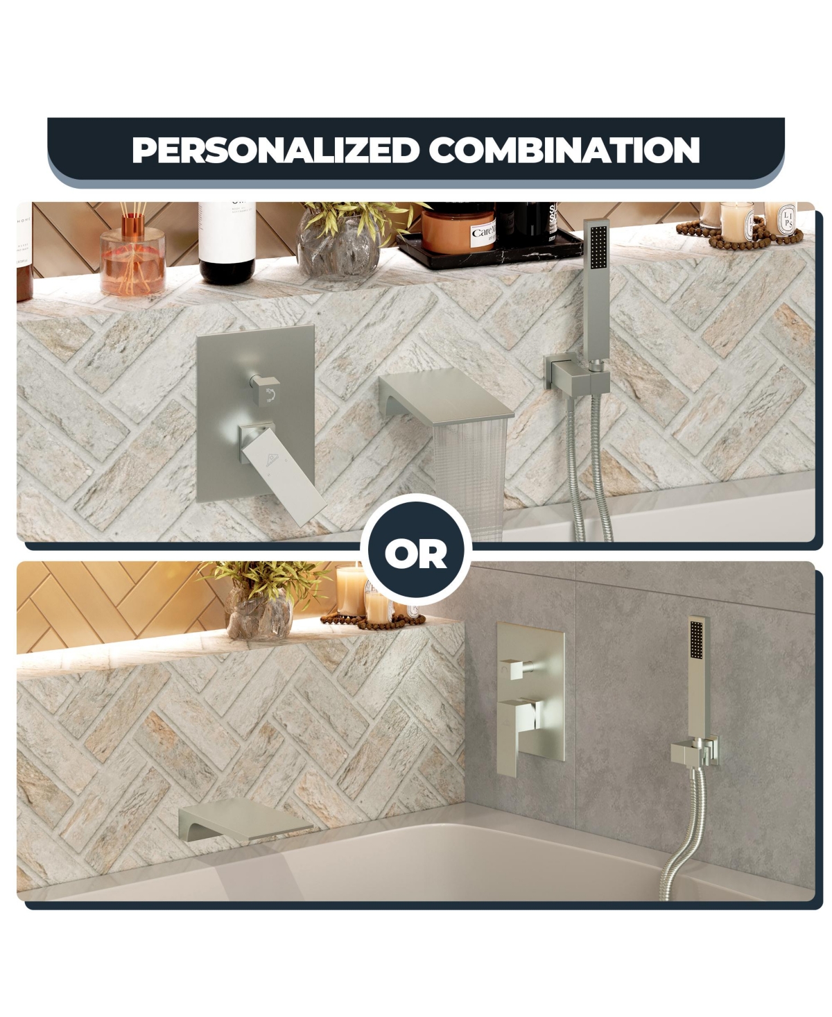 Casainc Doux Wall Mounted Waterfall Tub Spout with Diverter and Handheld Shower Head