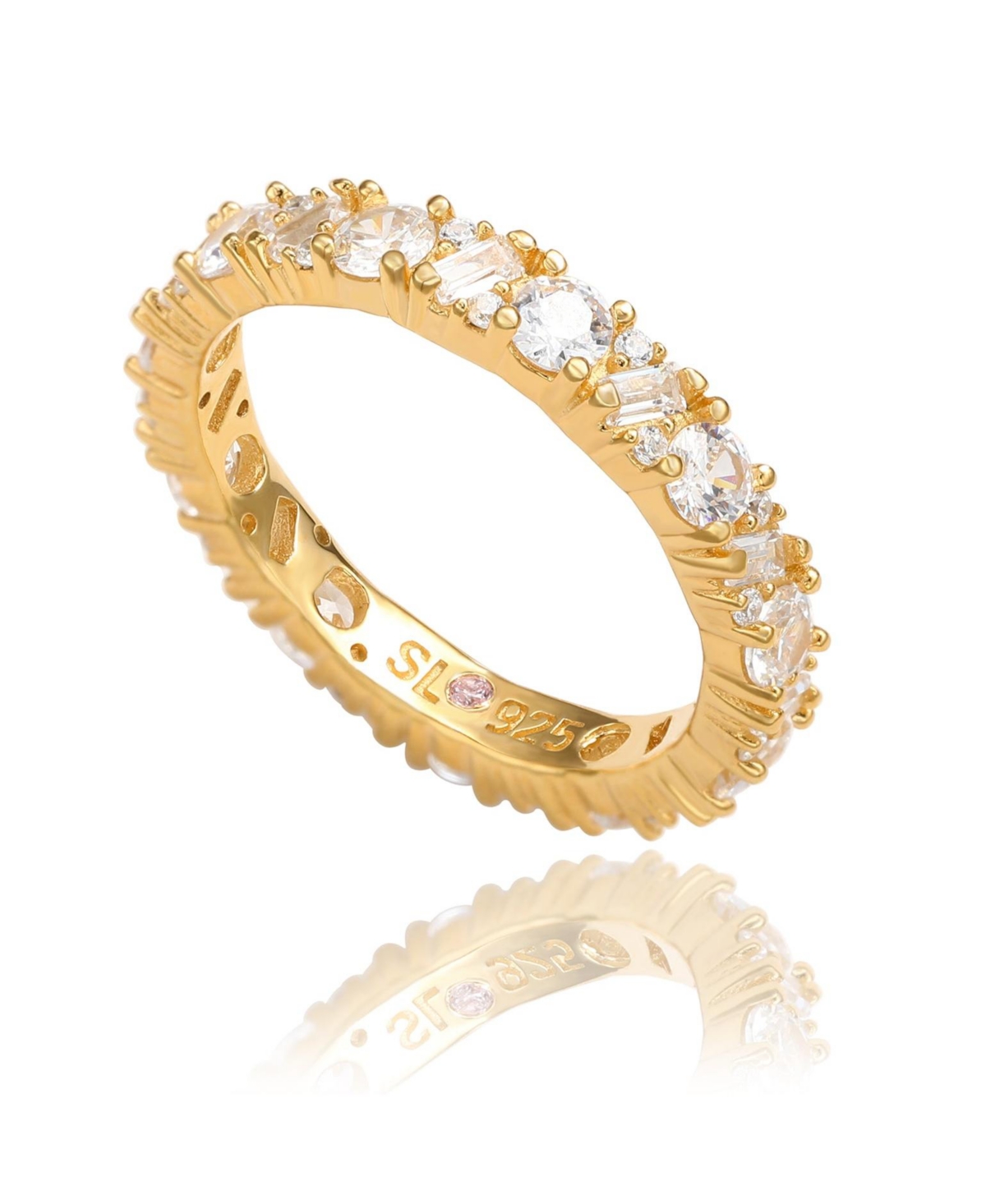 Suzy Levian Sterling Silver Cubic Zirconia Round Baguette Cluster Eternity Band - White