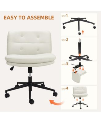 Armless Criss Cross Chair with Wheels, 360° Height Adjustable Swivel Office Chair, Wide Seat Swivel Leather Desk Chair, Modern Vanity Chair for Home, Office, Make Up