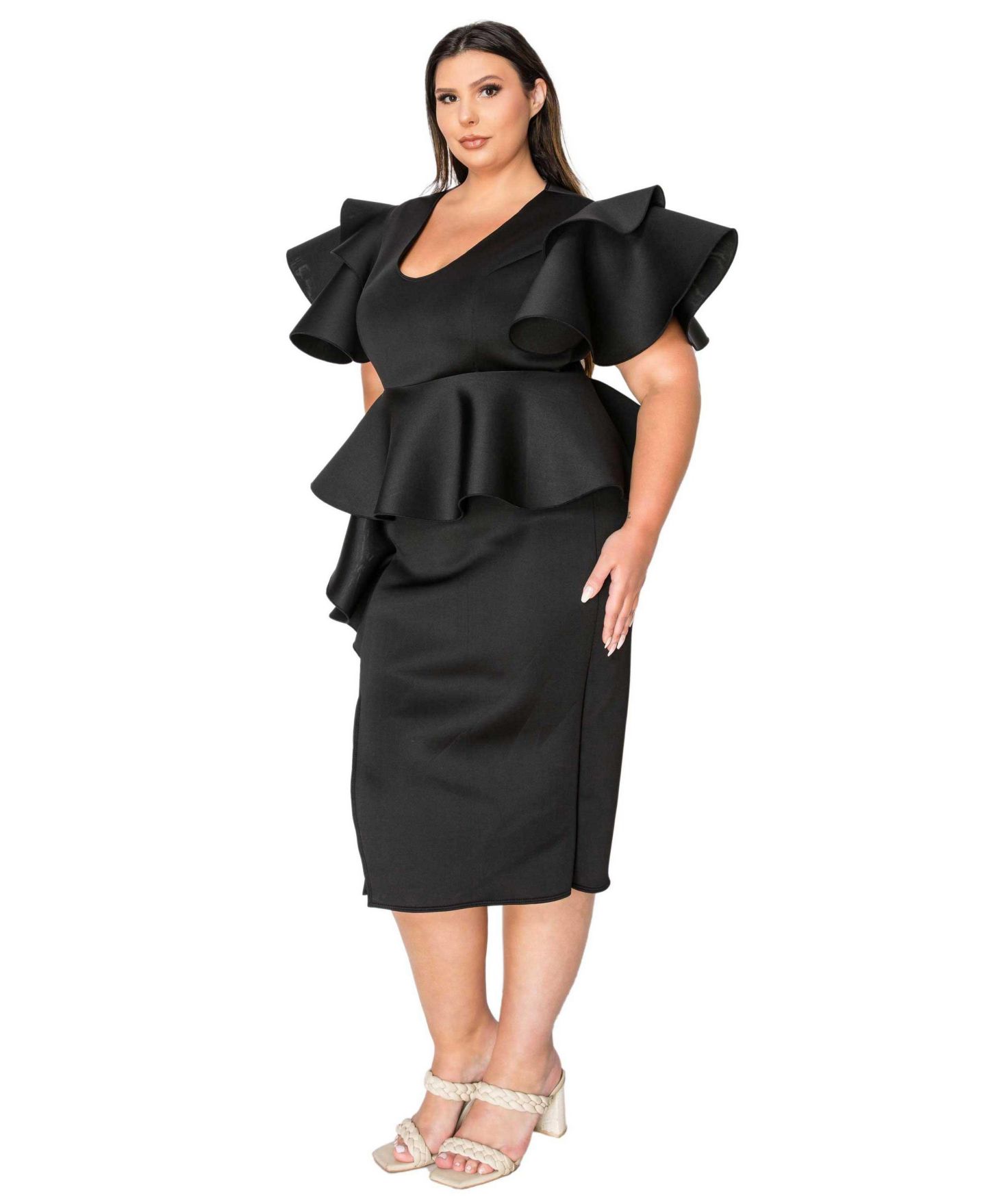 Женское платье L I V D Plus Size Kira Neoprene Peplum, цвет: Чёрный — фото 2