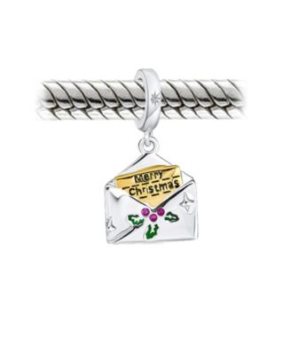 Saying Merry Christmas Holly Envelope Dangle Charm .925 Sterling Silver