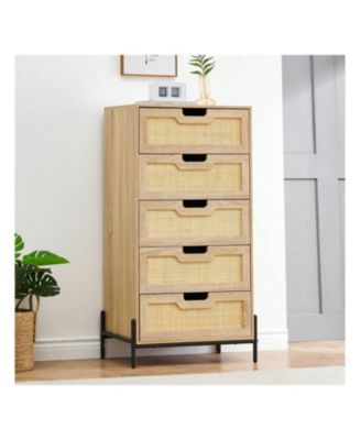 modern rattan design with 5 drawers for storage, wood, double dresser
