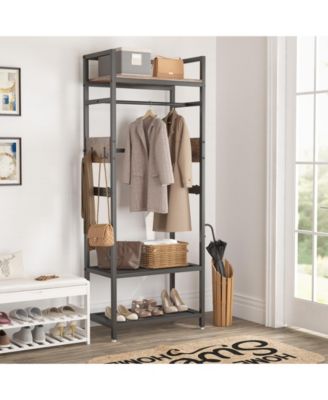 27.55" Industrial Metal + Hall Tree Garment Rack  Shelf  Hanging Rod  Freestanding Closet Organizer for Entryway & Bedroom