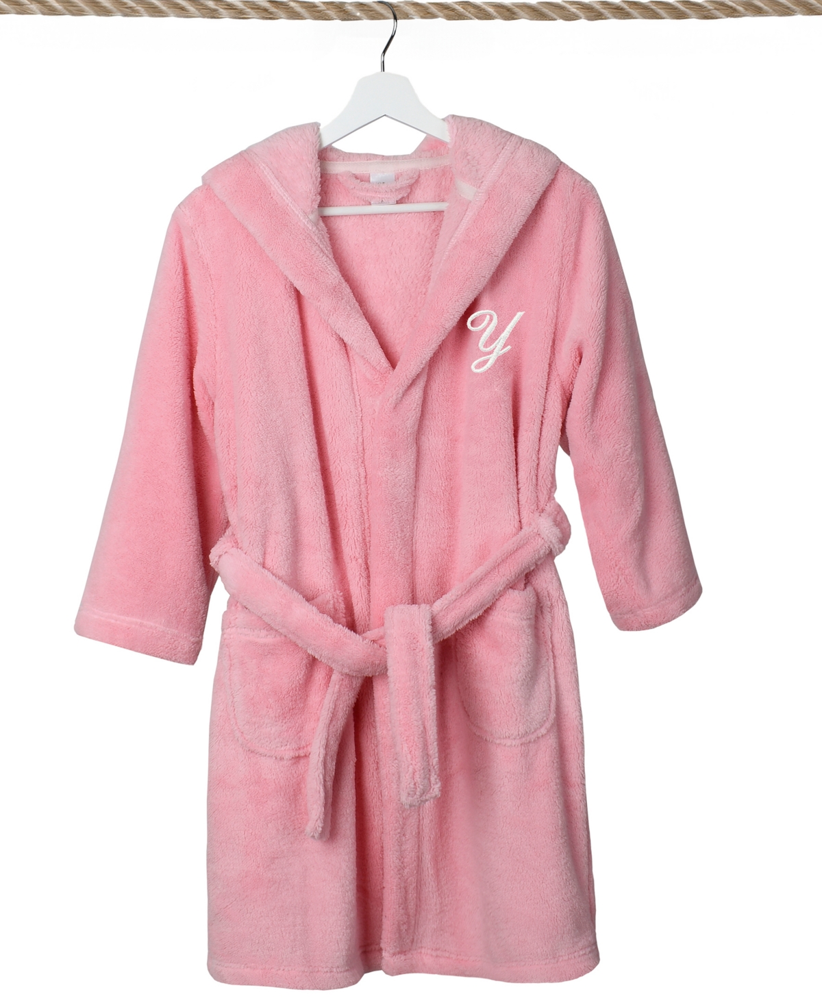 Linum Home Personalized Kids Super Plush Hooded Bathrobe In Y Pink,white
