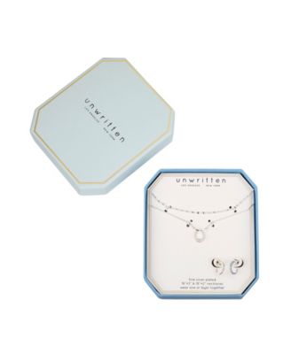 Mother of Pearl Horseshoe Layered Necklace and Cubic Zirconia Hoop Earring Set