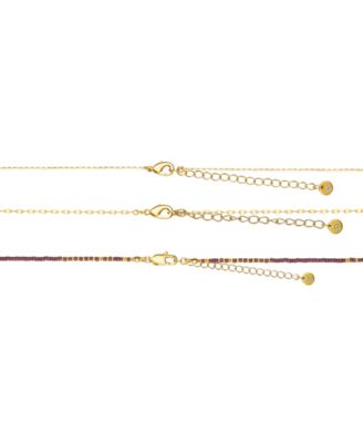 Multi Purple Agate Stone and Cubic Zirconia Layered Necklace Set