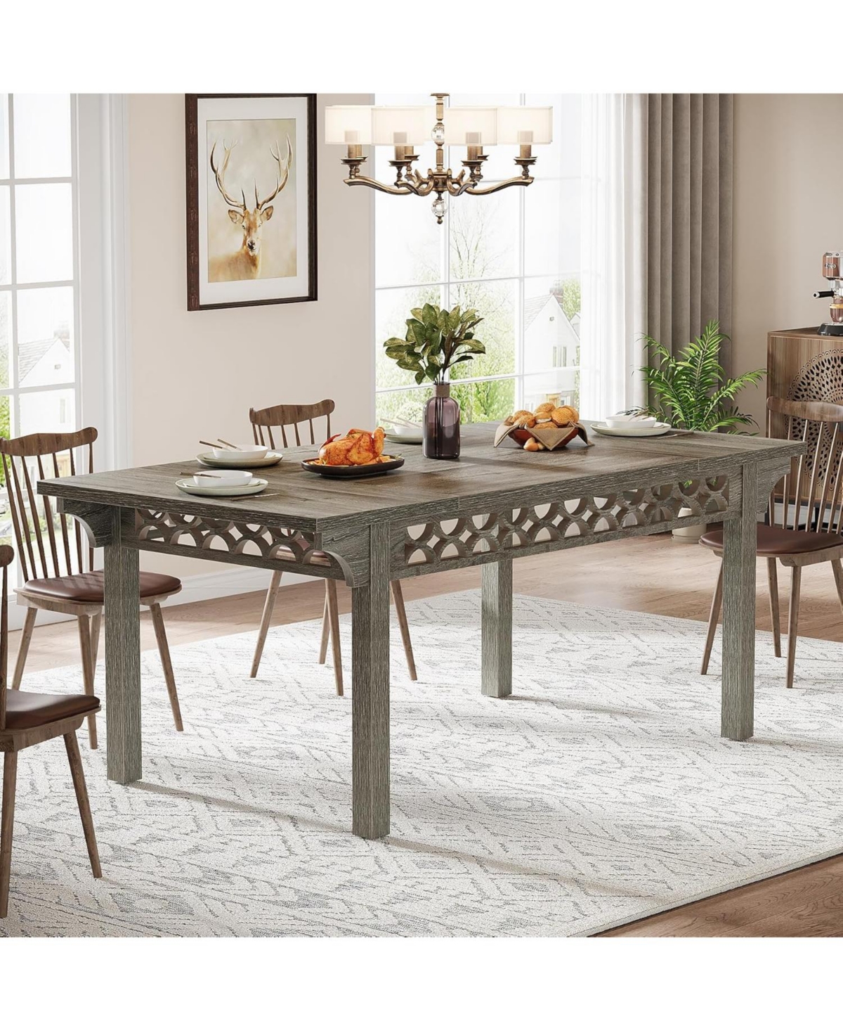 Tribesigns Farmhouse Dining Table for 6-8, 70.86-Inch Rectangle Wood Kitchen Table, Long Rustic Dinner Table for Kitchen & Dining Room