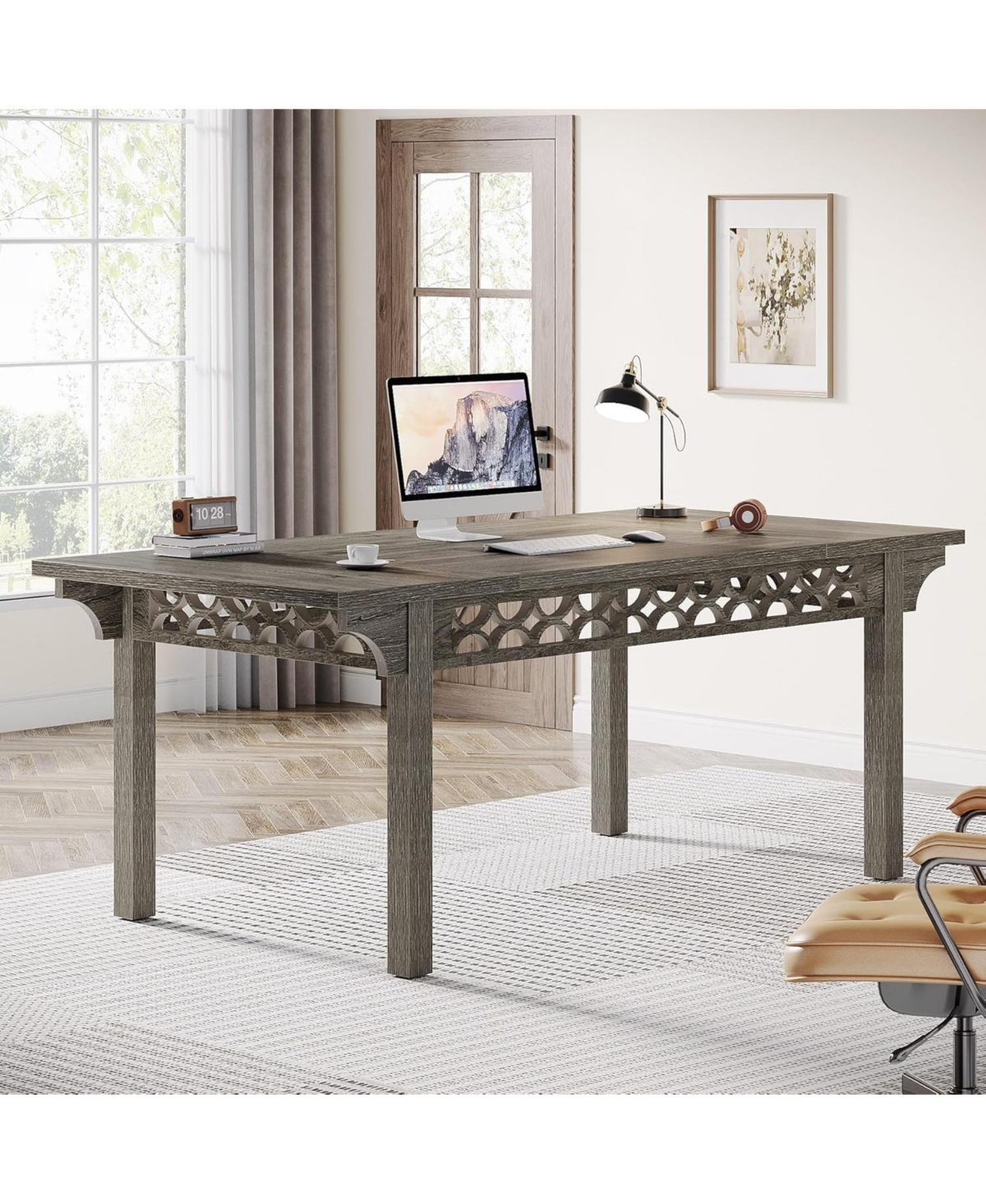 Tribesigns 71-Inch Executive Desk, Computer Desk with Sturdy Legs, Farmhouse Office Desk Conference Table, Wood Studying Writing Table Business