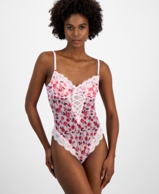 Women's Floral Mesh Thong Bodysuit, Exclusively at Macy's