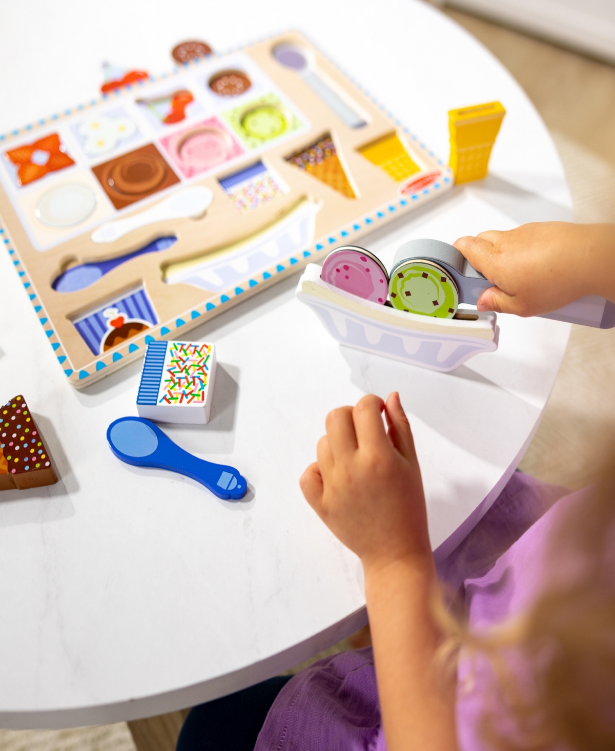 Melissa & Doug Wooden Magnetic Ice Cream Puzzle & Play Set In Multi-color