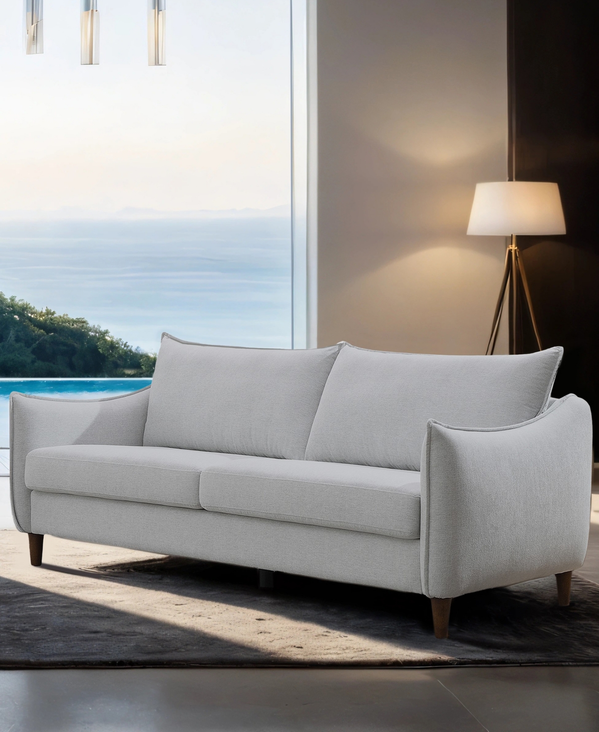 Furniture Of America 85" Lacy Chenille Slope Arm Sofa In Light Gray
