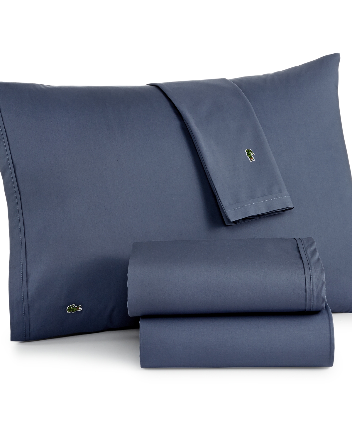 Lacoste Home Solid Cotton Percale Sheet Set, California King In Vintage Indigo