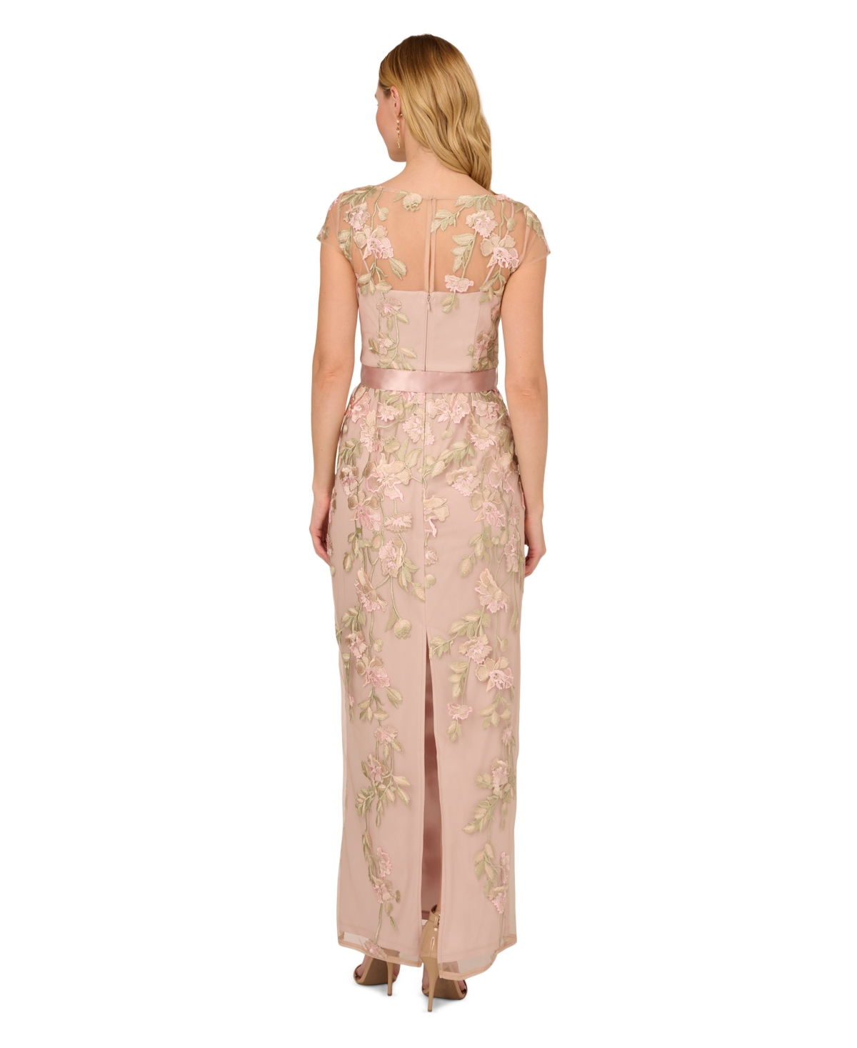 Adrianna Papell Women's Floral-Embroidered Column Gown -Nude Multi