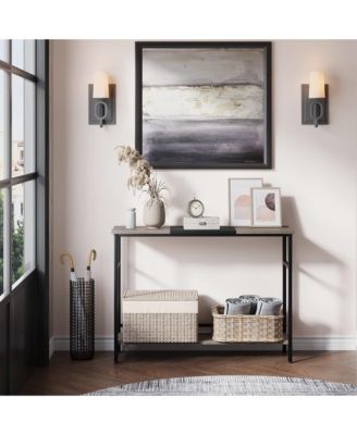 Console Table, Color Block Entryway Table with Storage, 39.3”Narrow Sofa Table with Adjustable Shelf