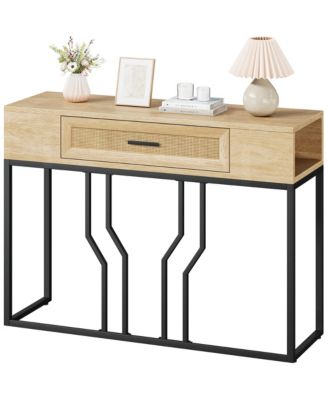 Console Table, Sofa Tables Rattan Entryway Table with Storage Drawer