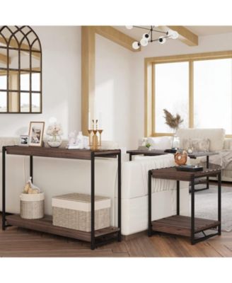 Console Table, 39.5 Inch Narrow Entryway Table with 2- Tiers Storage Shelves, Entrance Table