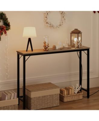Console Table with Power Outlets & USB Ports, Narrow Sofa Table with Charging Station