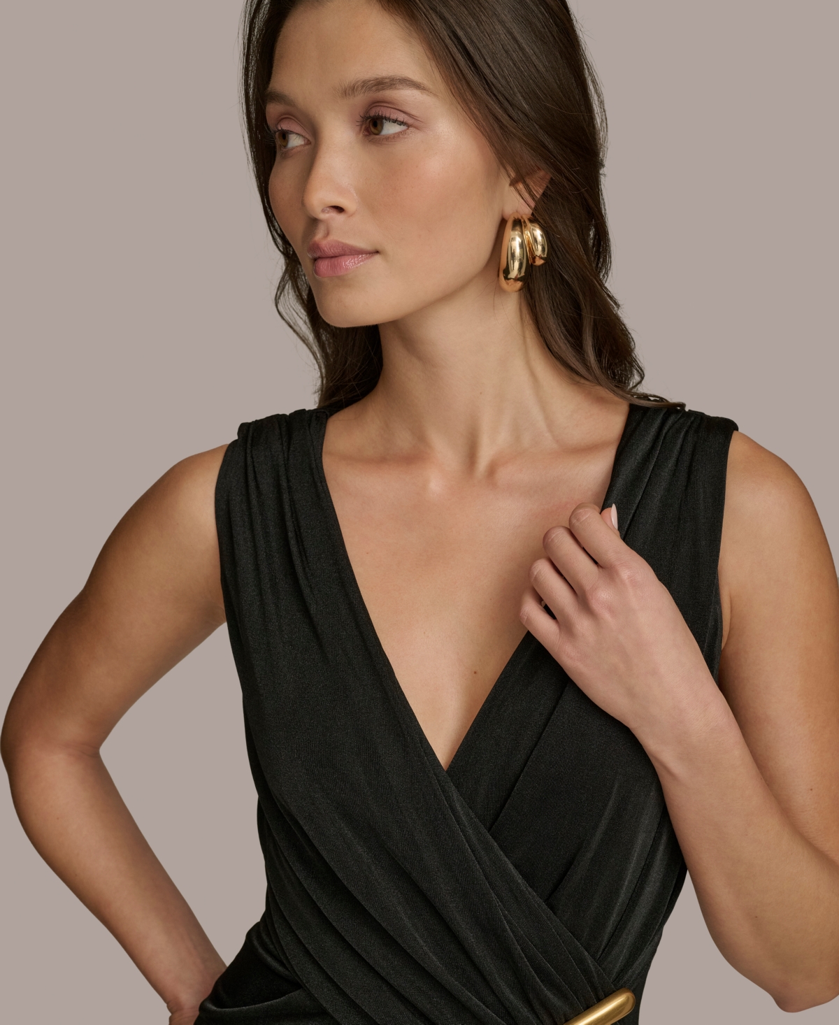 Donna Karan Women's Faux-wrap Embellished Gown In Black
