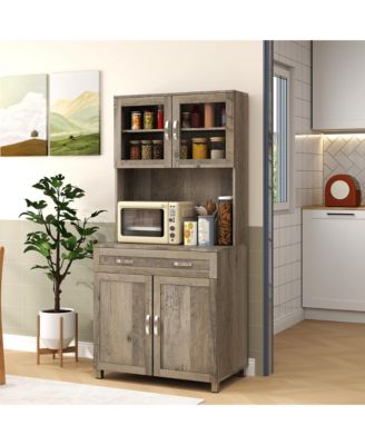 Modern Pantry with Buffet Cabinet and Framed Glass Doors