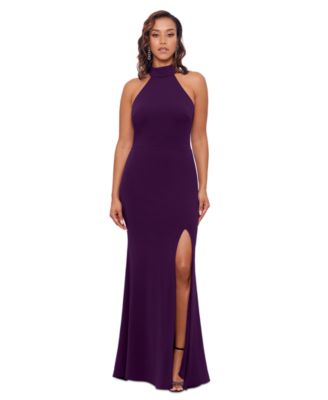 Betsy & Adam - Women's High-Neck Sleeveless High-Slit Gown