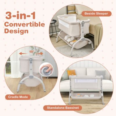 3-in-1 Portable Baby Bassinet Bedside Sleeper Cradle with Mattress& Storage Basket